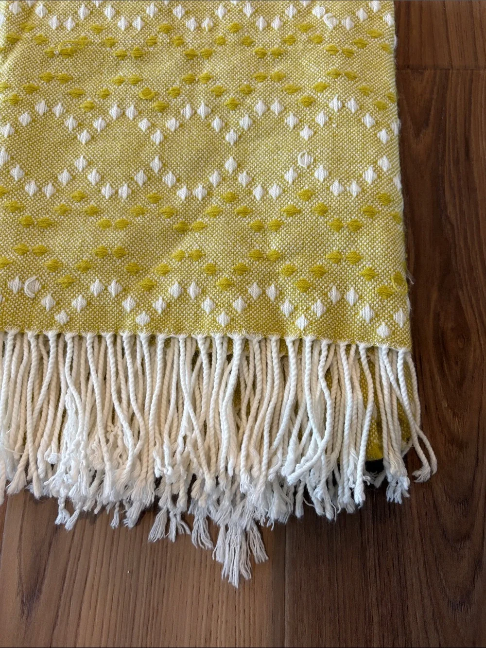 West Elm Geometric Textured Knit Fringe Throw Blanket Boho Yellow 44
